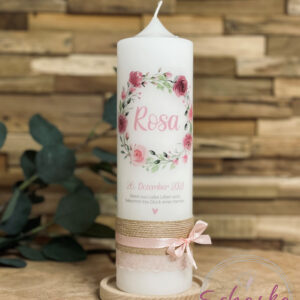 Taufkerze "Blumenkranz - Rosa"