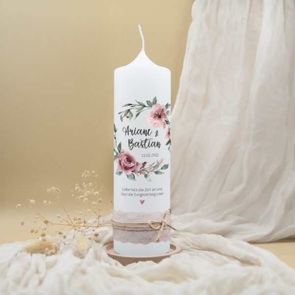 Schenke Kreatives - Hochzeitskerze - Blumenkranz Ariane & Bastian