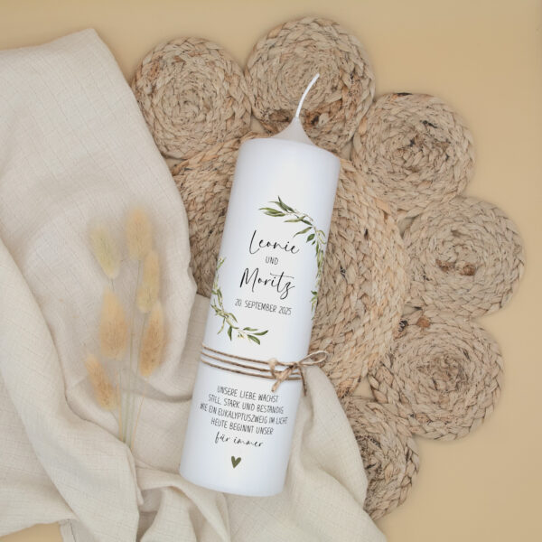 Schenke Kreatives - Hochzeitskerze - Eukalyptus Leonie & Moritz